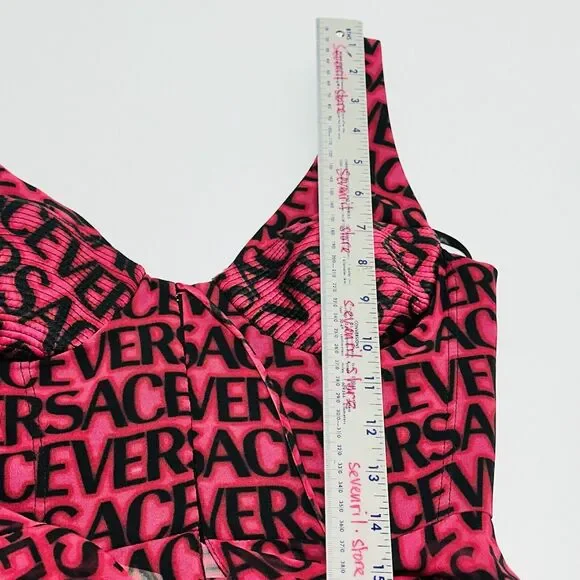 NWT Versace Runway Plisse Silk Dress IT 44 US 8 All Over Logo Red Black $5,425
